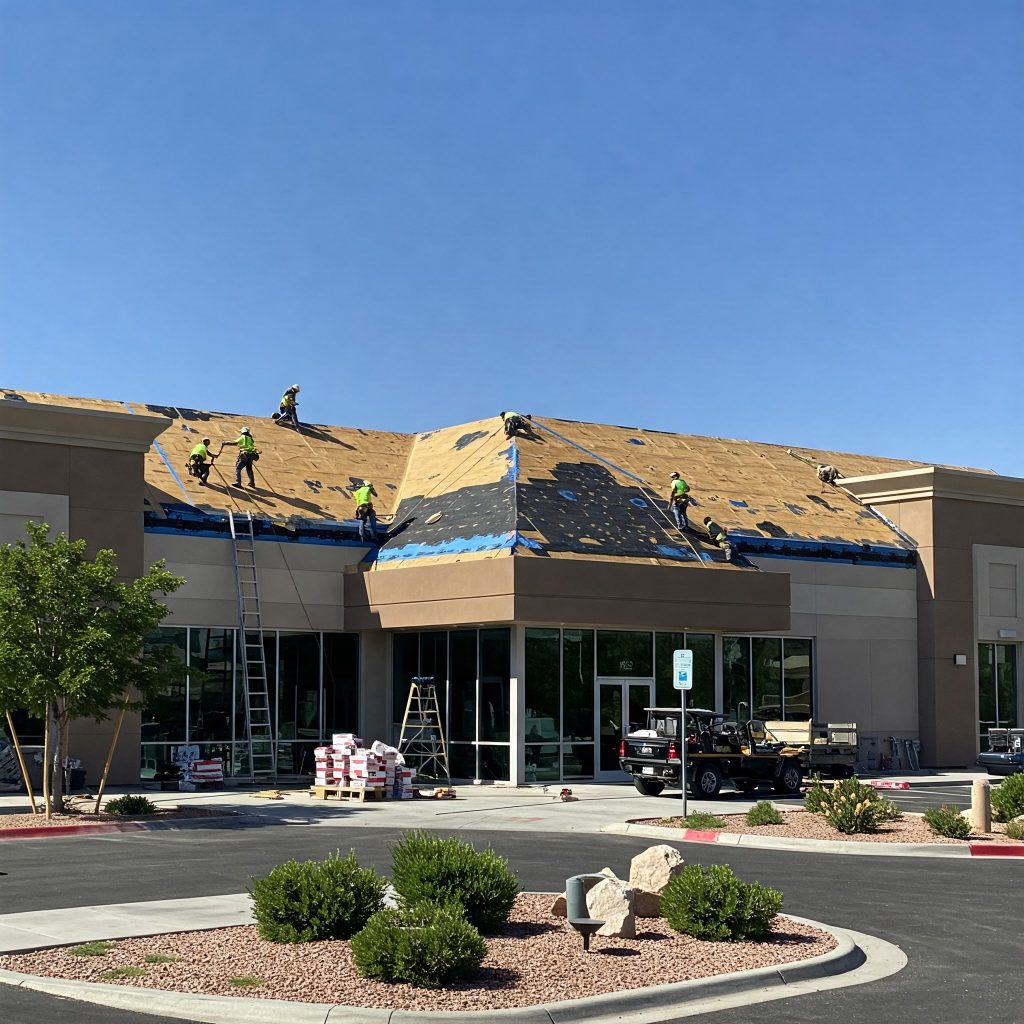 Aerial view of a commercial building roof