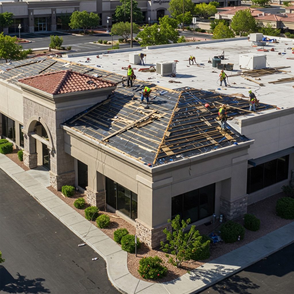 Commercial roof with rooftop equipment