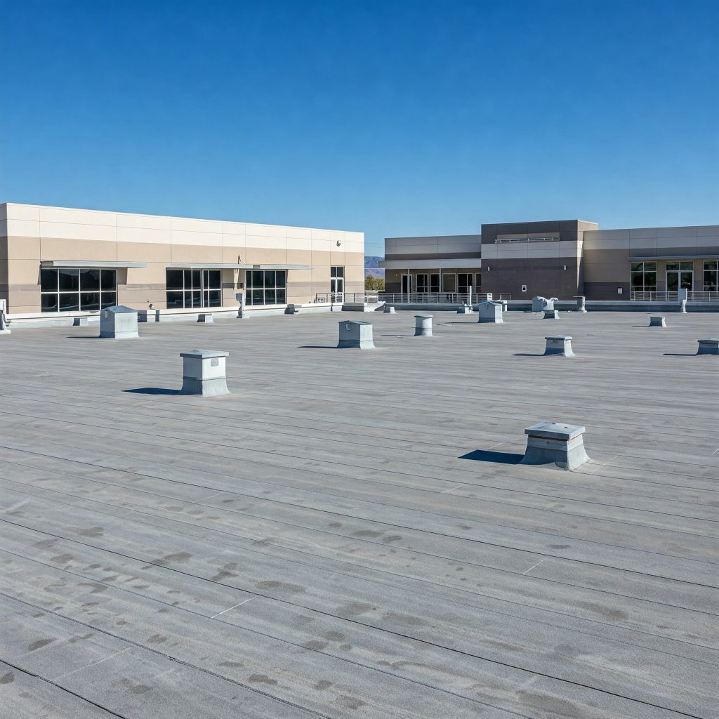 Aerial view of a commercial building roof