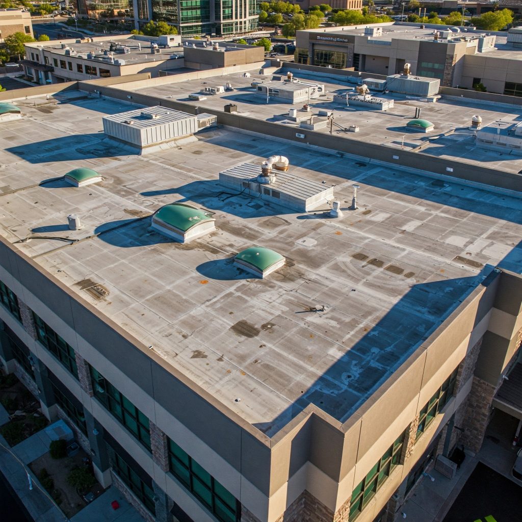 Aerial view of a commercial building roof